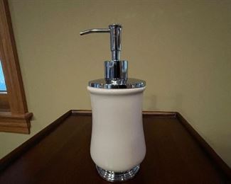 White & silver soap dispenser,  was $5, NOW $3