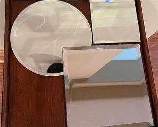 Set of 3 mirrors used as a base for centerpieces/decorations, 8" diameter, 8" x 8", 5" x 5", was $10, NOW $7