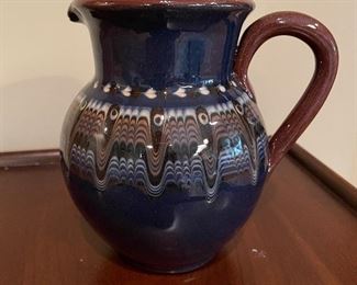Blue and brown decorative pottery pitcher, 11"H x 7"W,  was $17, NOW $14