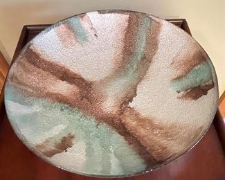 Large Light green and brown decorative bowl. 13"Diameter, was $20, NOW $16
