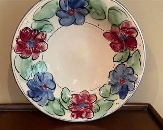 Red & Blue floral bowl, 10" diameter,  was $7, NOW $5
