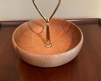 Small wooden nut bowl w/ gold handle,  6" x 6",   was $5, NOW 44