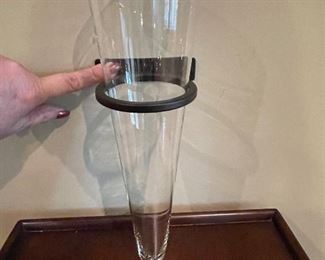Glass vase with metal wall mount - 2 available -  5"D x 12"H,  $12 each