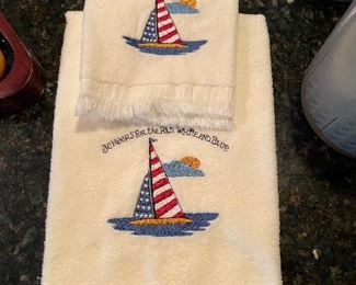 Sailboat embroidered hand towel and fingertip towel,  was $6, NOW $5