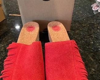 Ugg Dane red  Fringe Leather Suede Summer Sandals Slipon (worn once), Size 8.5, was $34, NOW $26