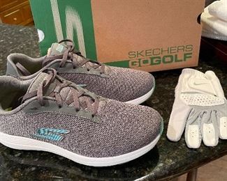 Sketchers woman's, water repellent ,golf shoes (worn once), Size 8.5,  was $38, NOW $28.  Nike  woman's Large golf glove (like new),  was $6, NOW $4