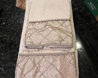 Set of 3 Ivory and gold satin towels - 2 hand, 1 fingertip - , $6
