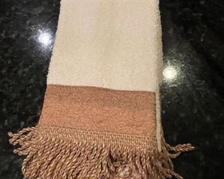 Set of 2 ivory with light brown fringe fingertip towels,  was $5, NOW $4