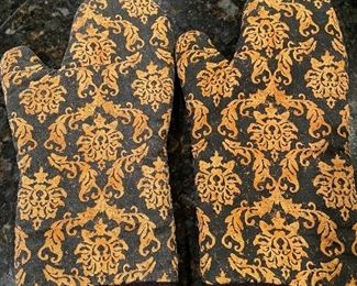 Gold & Black oven mitts (2),  $7