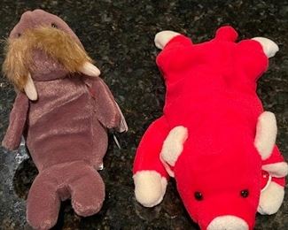 Walrus and  red bull (SOLD) beanie babies, $4 each