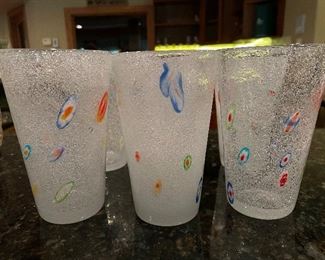 Vintage Murano Millefiori Bubble Handblown Glass Art Drinking Glasses Tumblers set of 6, 6"H, was $125, NOW $75