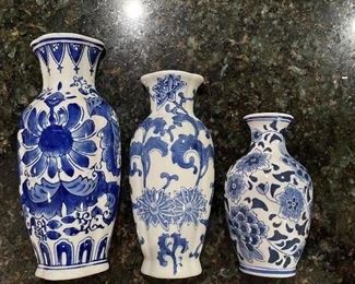 3 blue & white porcelain wall mount bottles,  10"H, 8"H, 6"H,  was $20, NOW $16