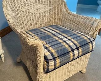 Wicker arm chair w/ cushion, 30"W x 28"D x 34"H,  $48