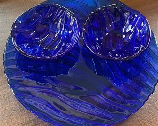 Cobalt blue platter and 2 bowls, was  $12, NOW $10