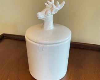 White ceramic reindeer jar,  Approx 9"H,  was $8, NOW $6
