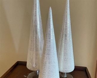 Set of 3 glass silver sparkle Christmas trees, 15"H, 13"H, 11"H,  was $30, NOW $25