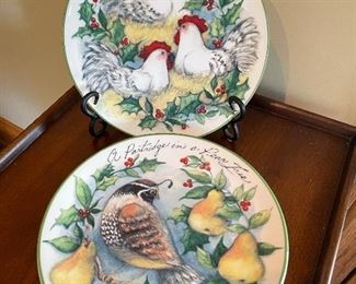 Certified international Susan Winget,  12 days of Christmas, Three French Hens & Partridge in a pear tree,  9" diameter, was $5 each, NOW $4 each