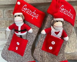 Grandpa & Grandma sock monkey stockings, 21"H,  $12