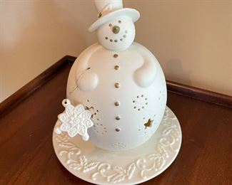 Porcelain snowman tea light luminary, 5"W x 8"H,  $7