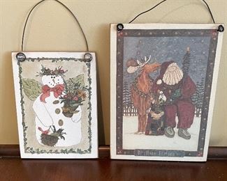 Pair of Xmas mini hanging plaques,  5"H, 6"H,  was $6, NOW $4