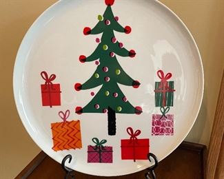 Crate & Barrel Jennie Bowers Xmas tree platter, 14" diameter,  was $20, NOW $15