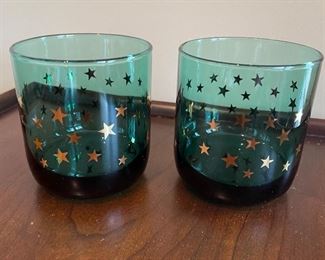 Set of 12 green drinking glasses w/ gold stars,  was $15, NOW $10