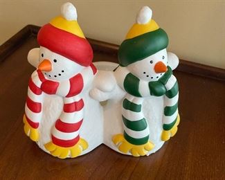 Red & green snowman votive/tea light holder, 7"W x 6"H,  was $5, NOW $3