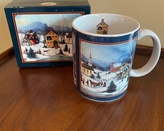 Winter small town scene mug w/box, $5