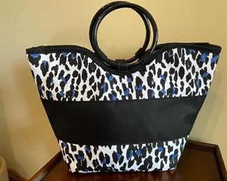 Blue and black leopard print insulated lunch bag,  was $6, NOW $5