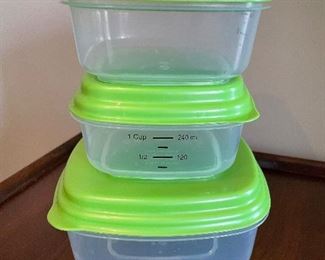 Set of 3 green lidded storage food containers,  $4