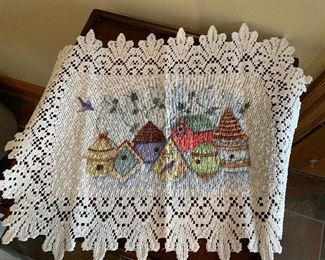 Bird house doily, 14" x 18",   $6