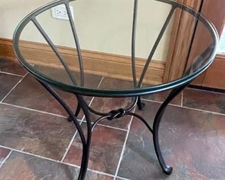 Heavy iron and glass top end table #2, 20"Diameter x 21"H,  was $115, NOW $95