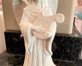 White angel playing harp,  Approx 9"H,  was $12, NOW $8