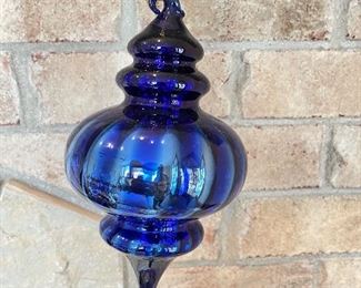 Optic Mercury Blue glass tear drop finial ornament, 10"H, was  $14, NOW $12