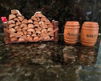 Dept 56 Log Pile, was $14, NOW $9.  Flour & salt barrels, was $5, NOW $3