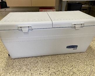 Large White Rubbermaid 105 double lid cooler,  $34