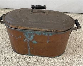 Antique copper wash tub boiler w/ lid, 30"W x 14"H,  was $85, NOW $48