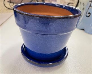 Cobalt blue small terra cotta glazed garden pot,  5" x 5",  was $8, NOW $6