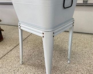 White metal tub and stand / beverage stand/planter, 18" x 18" x 30"H,   $48