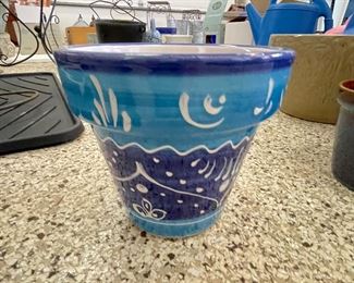 Blue and white garden pot, Approx 7" H,  was $9, NOW $6