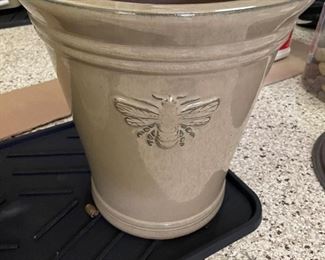 Large tan BEE ceramic garden planter, 14"W x 15"H, was $40, NOW $32