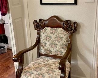 Beautiful Antique Chair & Signed Artwork