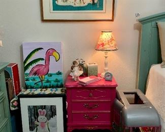 Original Artwork & Sweet Bedside Table