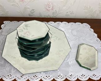 Octagonal Beveled Mirror Tray & Coasters $15/set