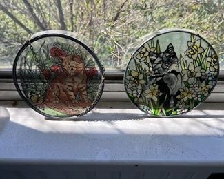 Cat Theme Faux Stained Glass Hanging Panels $8/pair