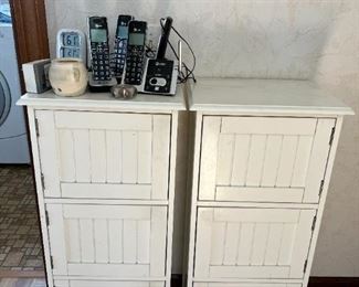 Pair of White Three-Level Cabinets, $10/each