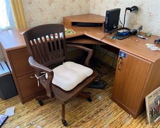 Corner Desk $20 & Solid Wood Vtg. Craftsman Style Chair on Casters $40