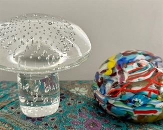 Mushroom Paperweight & Multicolor Paperweight