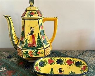 Quimper Teapot & Dish