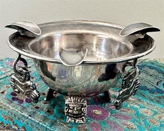Mexican Sterling Silver Ashtray with Hanging Totems
